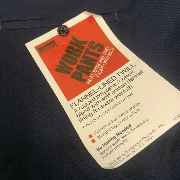 Montgomery Ward vintage work pants flannel lined new NWT. mens 44/29 blue
